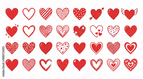 Heart Icon Vector Grid – Artistic Love Symbol Collection, Romantic Clipart with Peace, Music, Infinity, Wings, and Hand Gestures for Valentine’s Day Designs
