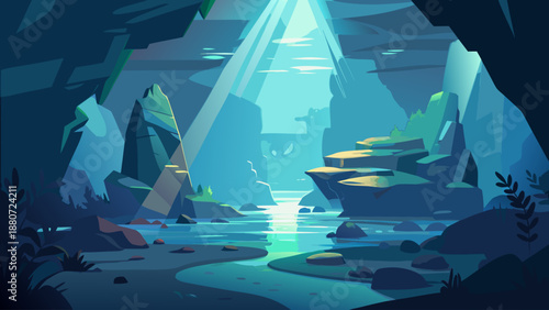 Illuminated mountain landscape