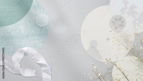 Colors and Shapes on a Light Background With White Floral Accents in a Simple...