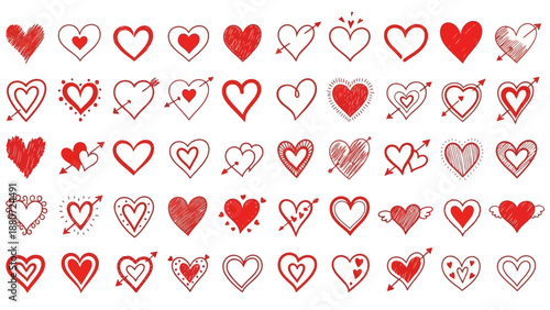 Heart Icon Vector Grid – Artistic Love Symbol Collection, Romantic Clipart with Peace, Music, Infinity, Wings, and Hand Gestures for Valentine’s Day Designs