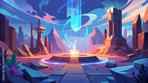 Mystical planet with floating orbs