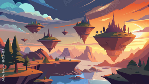 Floating islands at sunset