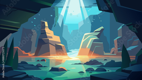 Illuminated mountain landscape
