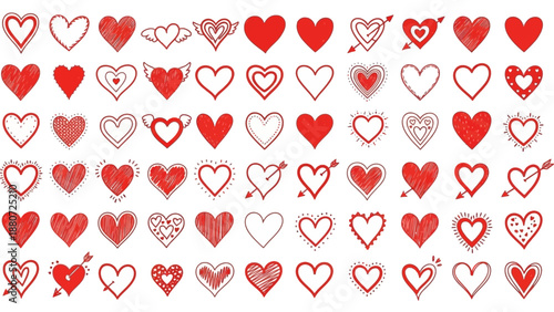 Heart Icon Vector Grid – Artistic Love Symbol Collection, Romantic Clipart with Peace, Music, Infinity, Wings, and Hand Gestures for Valentine’s Day Designs