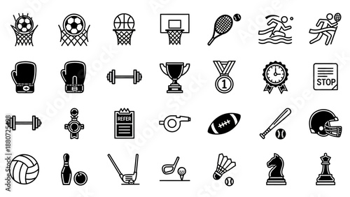 Collection of Various Sports Icons and Symbols.