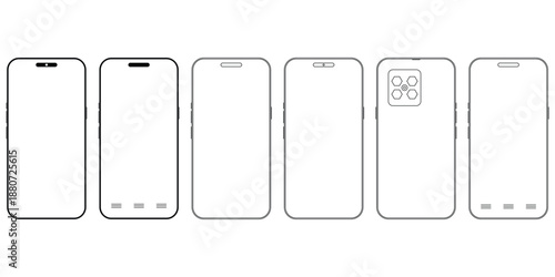 smartphone mockup with blank white screen in realistic, clay, flat vector, line style. outline mobile phone mockup front view. vector illustration