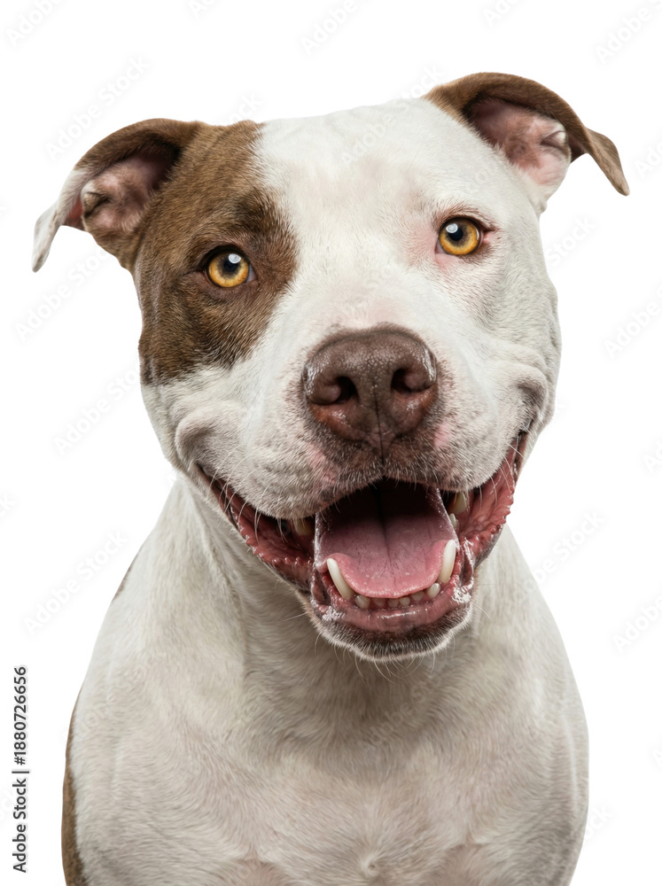 Fototapeta premium Happy Brown and White Pit Bull Dog Smiling Headshot