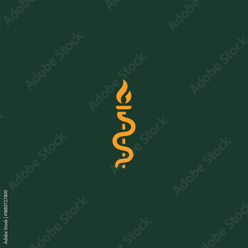 Serpent torch logo in mystical and clean simple line style.