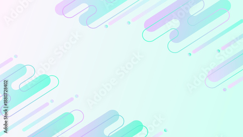 淡い緑と紫グラデーションの、近未来メンフィス風フレーム背景　余白のある抽象デザイン