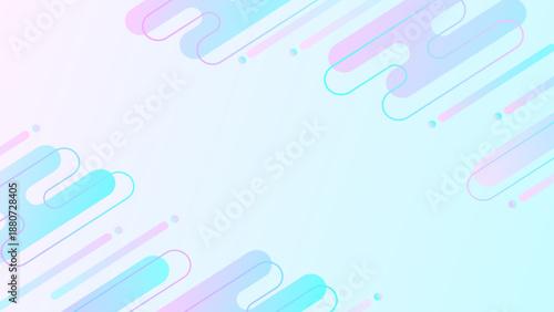 淡い水色とピンクのグラデーションの、近未来メンフィス風フレーム背景　余白のある抽象デザイン