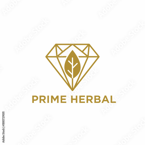 Elegant gold diamond outline with a leaf center for premium wellness or organic beauty brand identity, professionally named Prime Herbal.