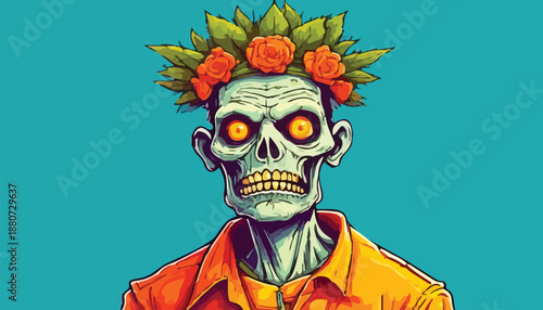 Zombie with Flower Crown - A Grotesque Yet Festive Portrait.