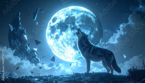 Wallpaper Mural “Lunar Howl: Wolf Beneath the Shattered Moon” Torontodigital.ca