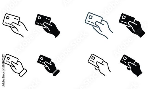 Hand holding credit card payment icon set
