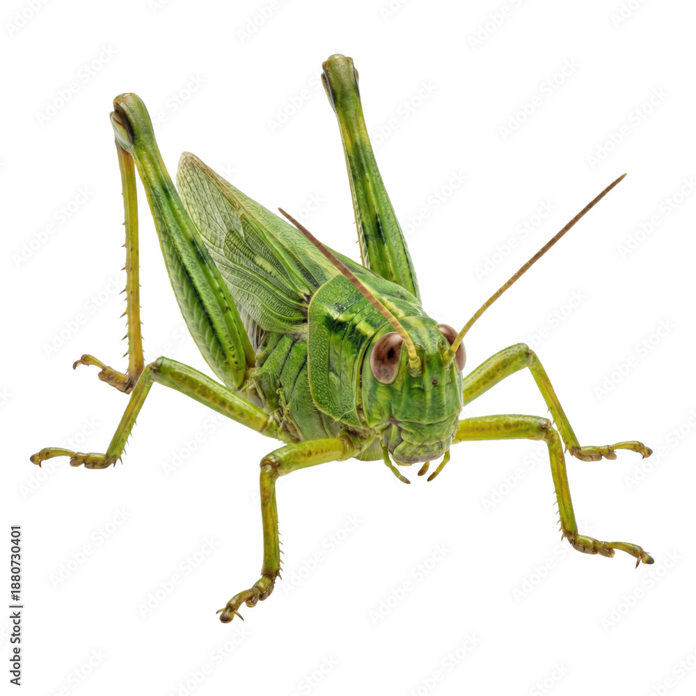 Fototapeta premium Green Grasshopper Insect Isolated on White Background