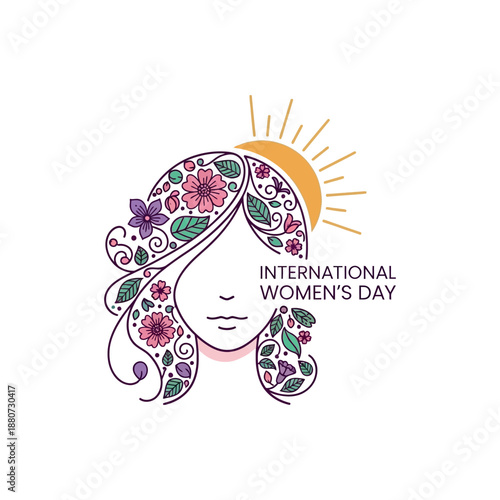 International Women's Day illustration celebrates female empowerment with flowers and sunshine