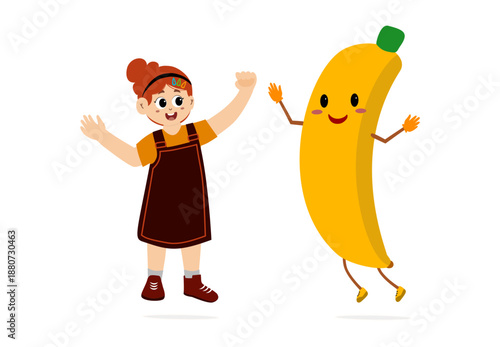 Little girl with cute banana character