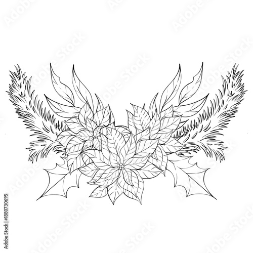 Arrangement of Festive Flowers With Holly and Pine Seamless and Elegant Decorative Pattern Suitable for Backgrounds and Borders