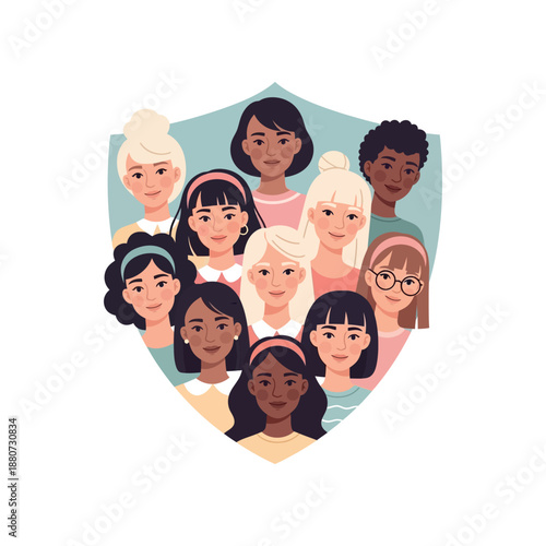 Illustration of diverse women forming a shield