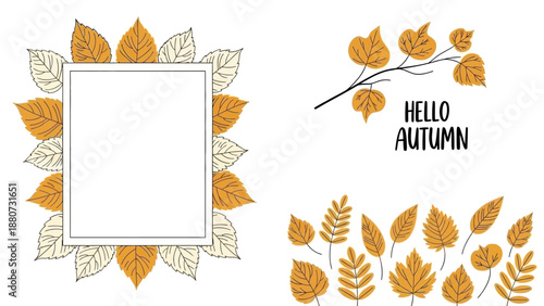 Autumn leaves frame and branch with text
