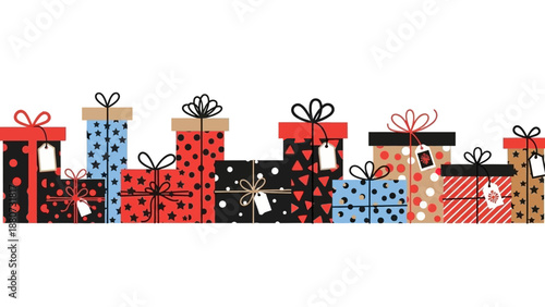 Festive Collection of Gift Boxes with Ribbons and Tags, Holiday Season Design