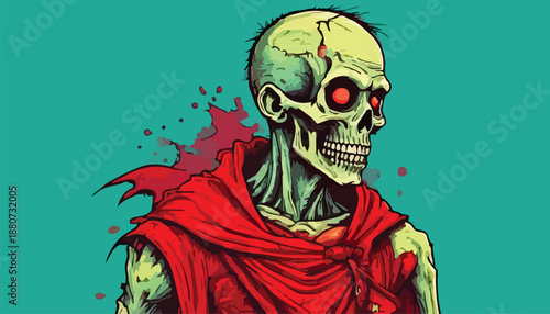 Zombie with Glowing Red Eyes and Tattered Red Cape.