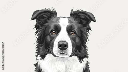Portrait of a Handsome Border Collie Dog with Black and White Fur on a Neutral Background