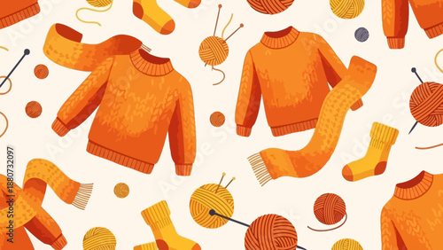 Cozy Autumn Knitting Supplies and Apparel Seamless Pattern