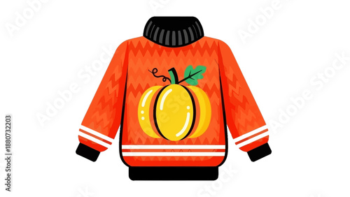 Orange Autumn Sweater with Pumpkin Design and Turtleneck Collar