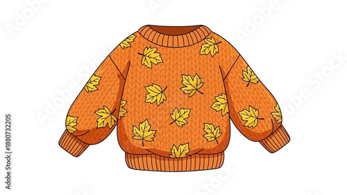 Cozy Autumn Sweater with Maple Leaf Pattern, Knitted Texture, Fall Season Style