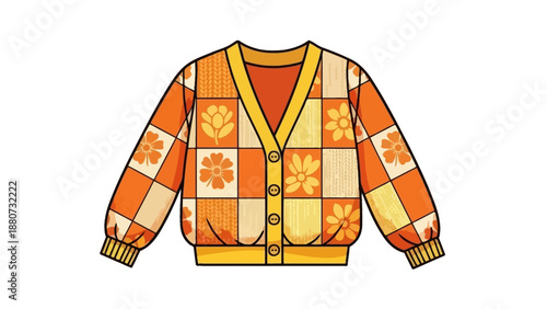 Retro Quilted Cardigan with Floral Pattern, Vintage Fashion Design