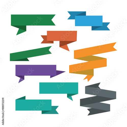 Simple flat vector colorful ribbons banners set isolated on white background. 