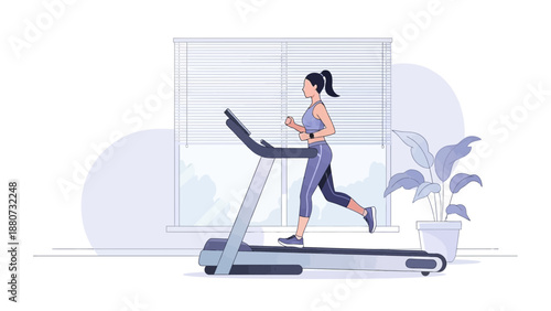 Woman Running on Treadmill at Home Fitness Workout Lifestyle