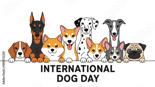 Cute Diverse Dog Breeds Celebrating International Dog Day Together