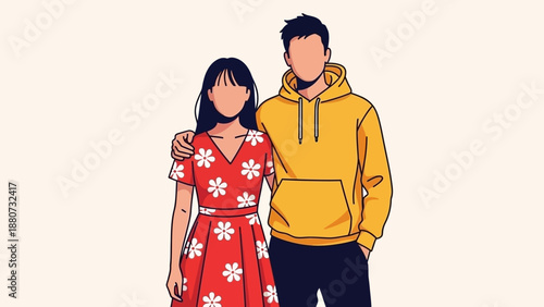 Couple Posing Together with Man's Arm Around Woman's Shoulder