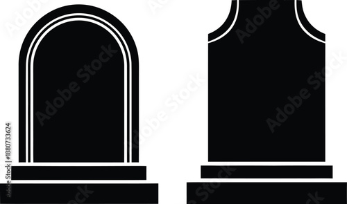 Tombstone silhouette vector icons for Halloween graveyard design