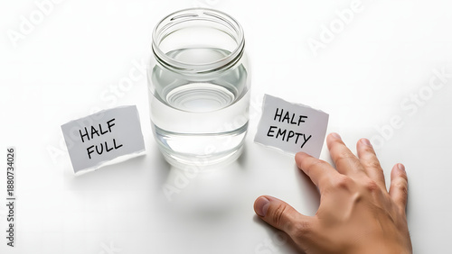 The classic 'half full vs. half empty' glass dilemma, representing optimism and pessimism and how we perceive situations