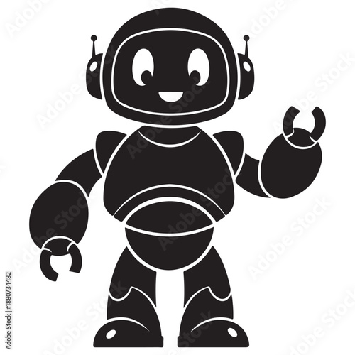 Friendly Black Robot Illustration with Antennae Waving