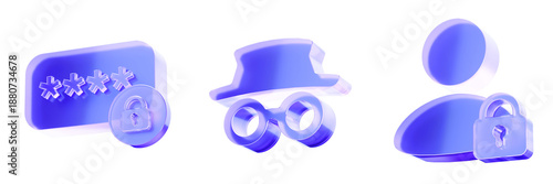 Obraz na płótnie Set 3D Glass privacy and security icon isolated on transparent background, concept of password protection, anonymous browsing, and secure user identity access