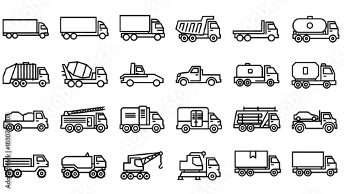 Collection of Various Vehicles and Machinery Icons.