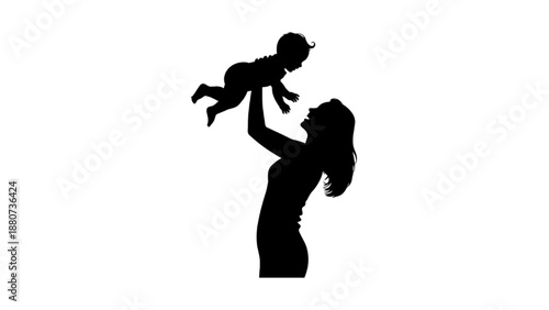 Silhouette of a Happy Mother Lifting Her Baby High in the Air
