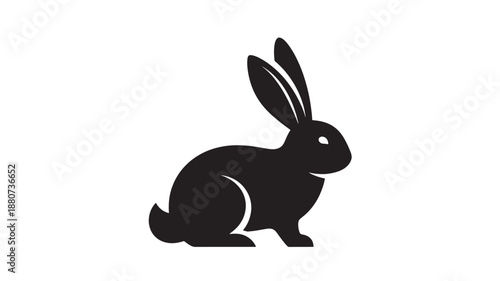 Black rabbit silhouette in minimalist style with simple lighting on white background for easter design