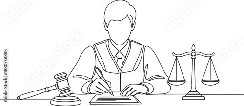 A judge at work with scales and gavel