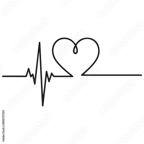 Continuous Line Drawing of a Heartbeat and Heart Shape