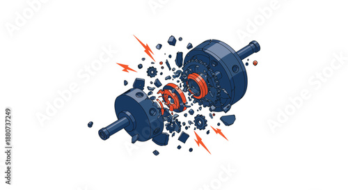 mechanical failure causing machinery breakdown and component explosion illustrating system problems unexpected issues and industrial damage
