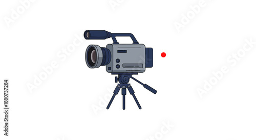 professional video camera on tripod actively recording for broadcast media and live event coverage ideal for film production and content creation