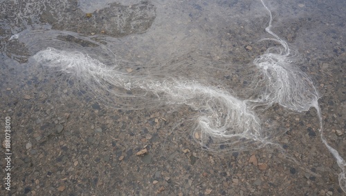 Frozen Surface Reveals Cracks and Swirling Water in Icy Landscape During Wint...