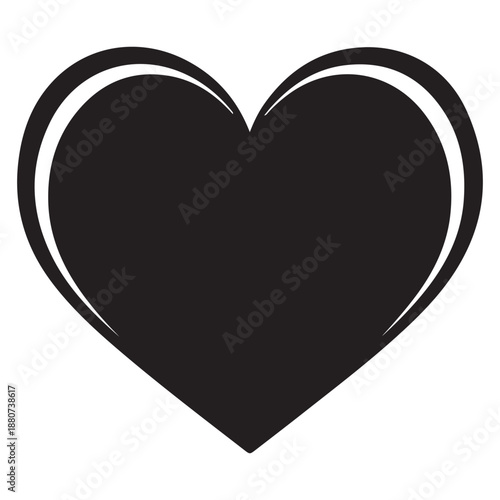Black Heart Symbol with Outline on White Background