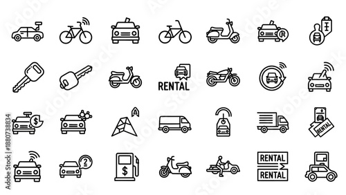 Collection of Vehicle Rental Icons and Symbols.