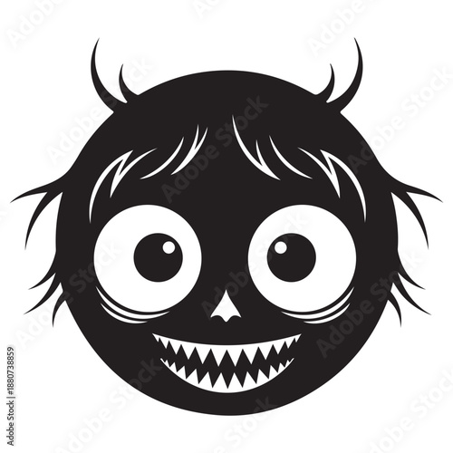 Whimsical Cartoon Monster Face Illustration with Big Eyes and Sharp Teeth